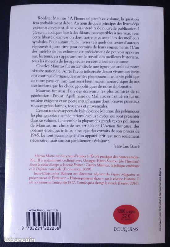Neuf sous blister : Charles Maurras - L'avenir de l'intelligence et autres textes - Collection Bouquins - Editions Robert Laffont (image 2)