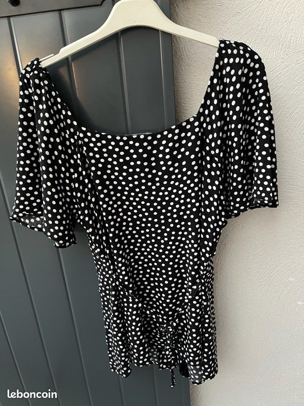 Joli top été Breal noir à pois blancs manches amples breal (image 8)