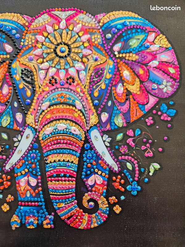 Patchwork mural éléphant tapisserie perlée brodée à la main décor de