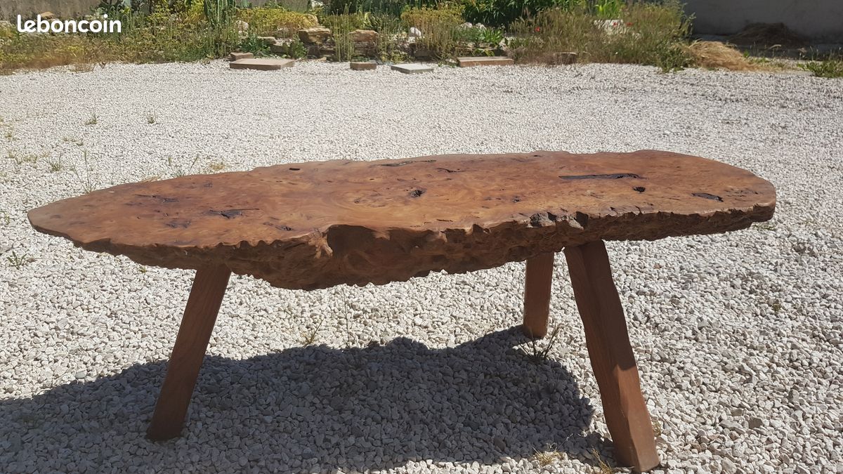 Table basse en loupe d’orme + 2 tabourets - RARE (image 2)