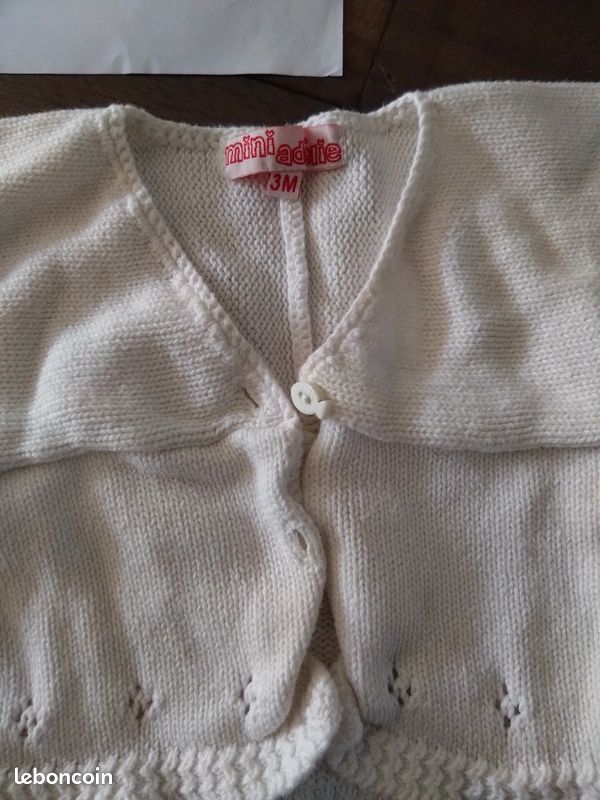 Gilet blanc bébé fille 3 mois bb03 (image 2)