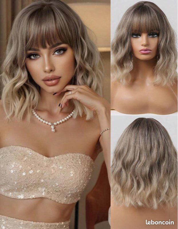 Perruque Synthétique Courte Blonde Doré Foncé Avec Frange, Bonnet Moyen, Neuf Sans étiquettes - Pour Femme