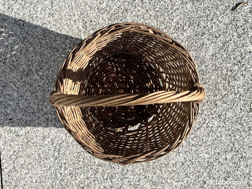Ancien Panier En Osier - Cueillette, Provision, Course - Déco Vintage - 38x34x22cm