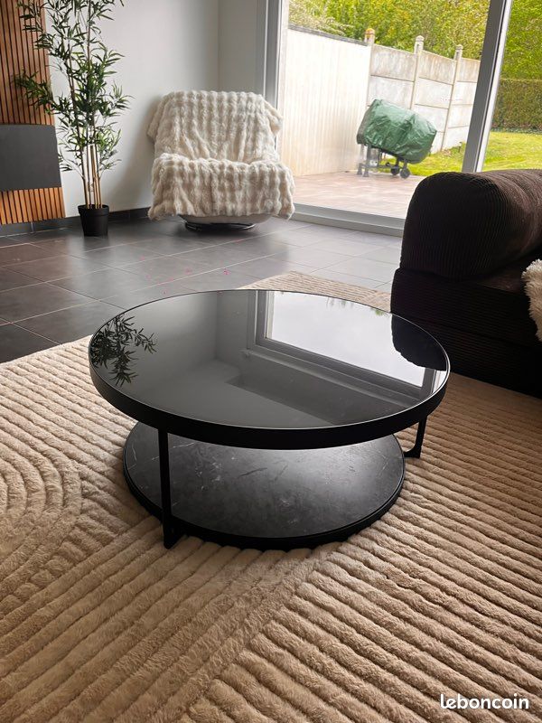 Table basse en verre avec plateau en marbre (image 1)