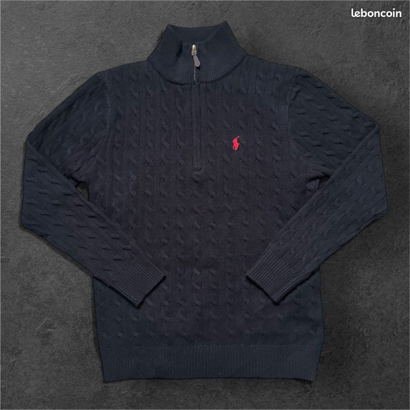 Half zip torsadé Ralph Lauren noir – Taille M – Neuf avec étiquette (image 3)