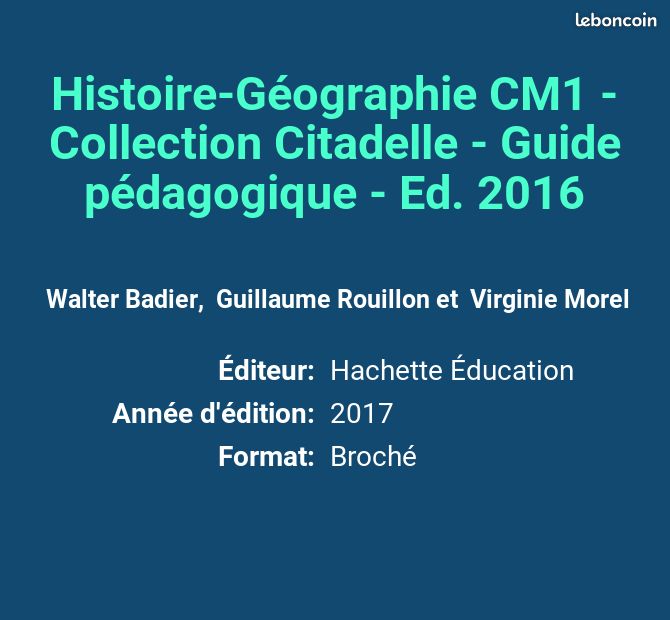 Histoire-Géographie CM1 - Collection Citadelle - Guide pédagogique - Ed. 2016 - Walter Badier,... (image 2)