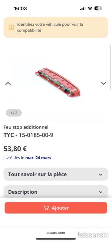 Feu Stop Additionnel VW Gauche, Position Gauche, Référence 7E1945097, Neuf Allemagne