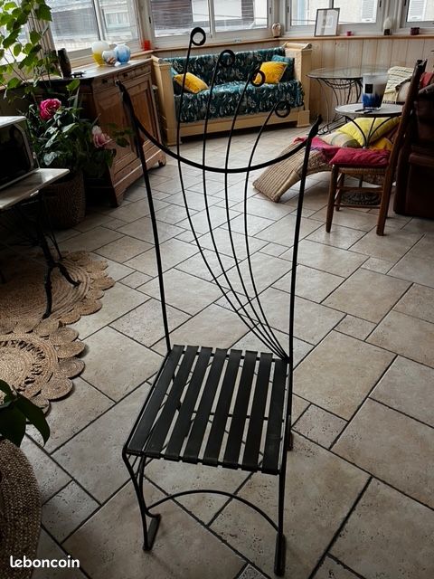 TABLE (CHABIN) et 2 CHAISES EN FER FORGE artisanales (image 8)