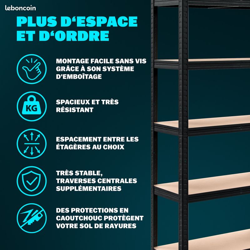 Lot XXL10 étagères professionnel noir Charge lourde 875 kg (image 2)