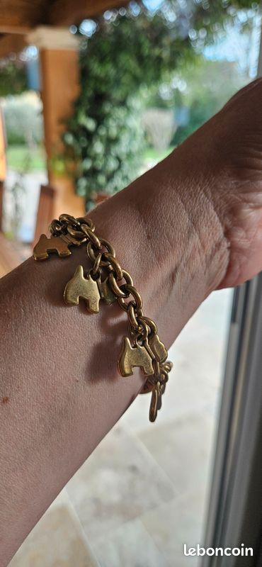 Bracelet à Breloques Ancien Style Agatha - Modèle Chien - Occasion, Vintage - Bijou Charmant