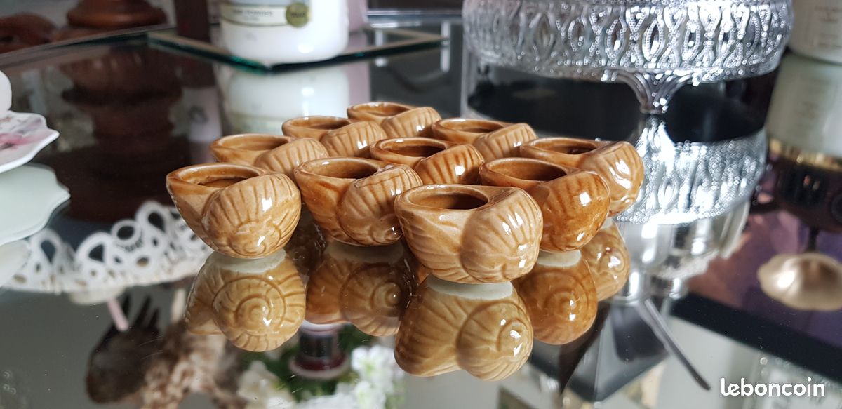 6 pots à escargots français vintage en grès - France