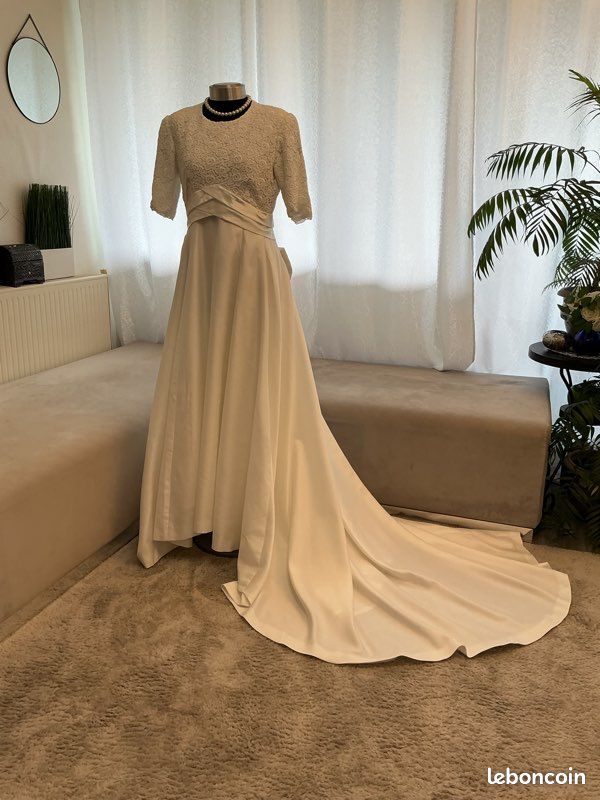 Robe de mariée vintage avec jupon et voile 38/42 (image 4)