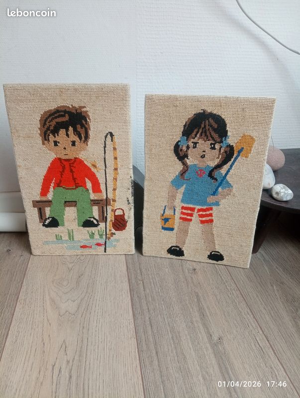Coussin canevas vintage | , brocante en ligne