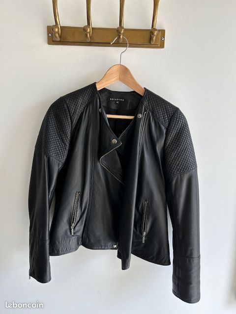 Blouson femme cuir noir Galeries Lafayette Vêtements