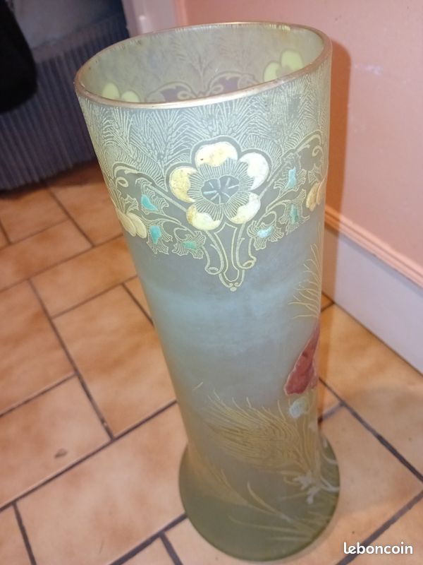 EXCEPTIONNEL : Grand Vase Rouleau Emaillé coquelicots 35 cm Art Nouveau (image 8)