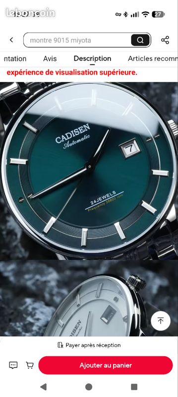 Montre automatique Cadisen Mouvement Miyota 9015 (image 1)