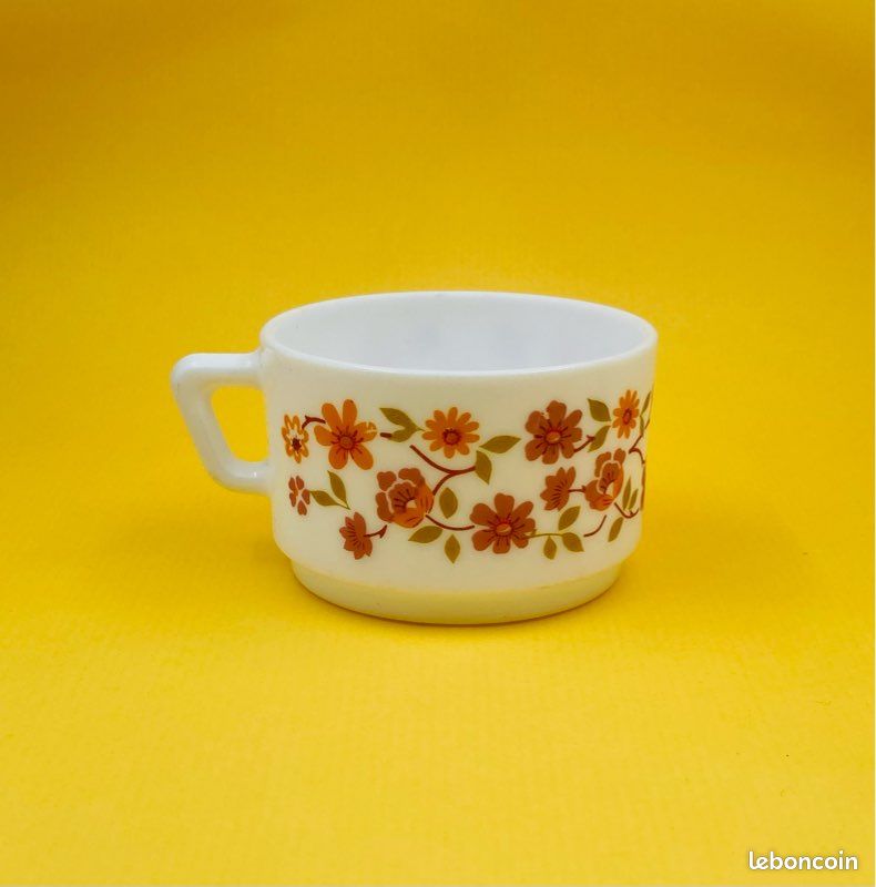 Lot De 12 Tasses à Café Vintage Floral - Marque Arcopal - Verre - Occasion - Motif Scania