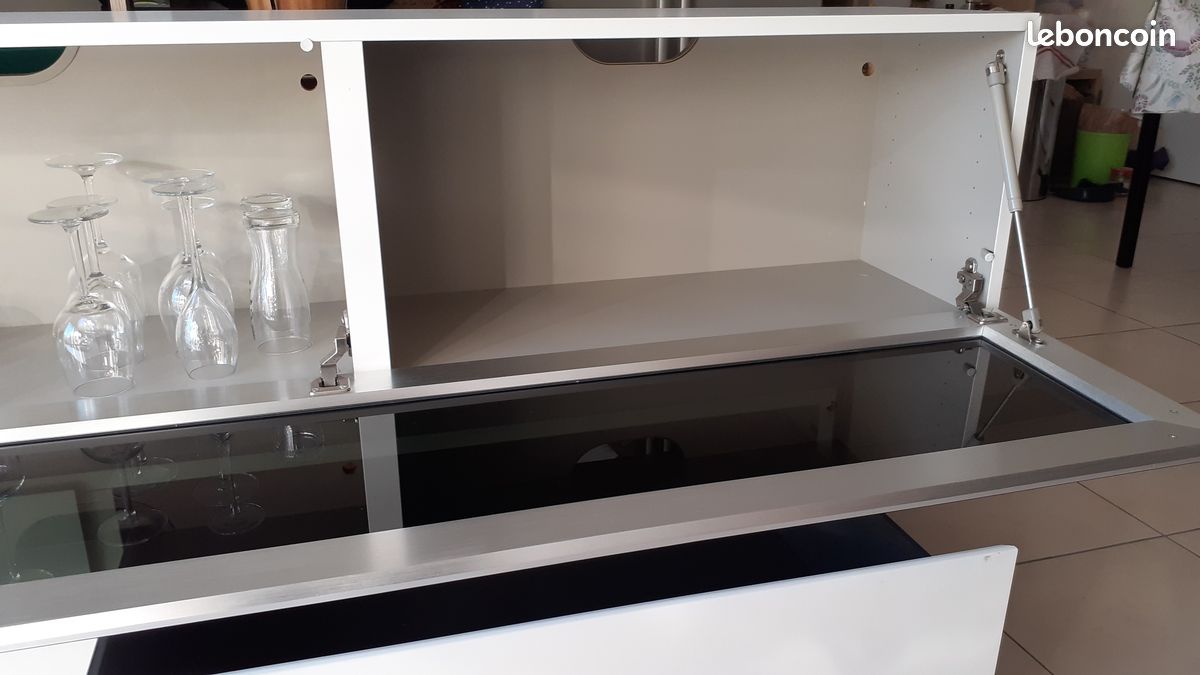 Meuble télé B.O 2 éléments blanc et vitre teintée (image 5)