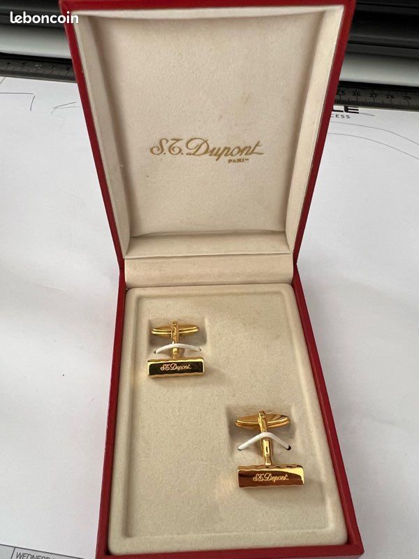 Anciens Boutons De Manchette Dorés Dupont - Occasion Avec Usures