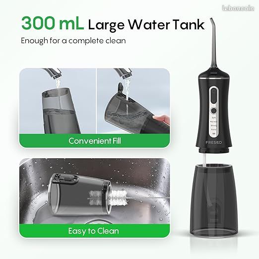 Hydropulseur sans fil pour adultes, 300ML irrigateur buccal avec 4 modes 45-105PSI, batterie 2600mAh, étanche IPX7, 5 buses pour appareils dentaires et implants,X6A (image 2)