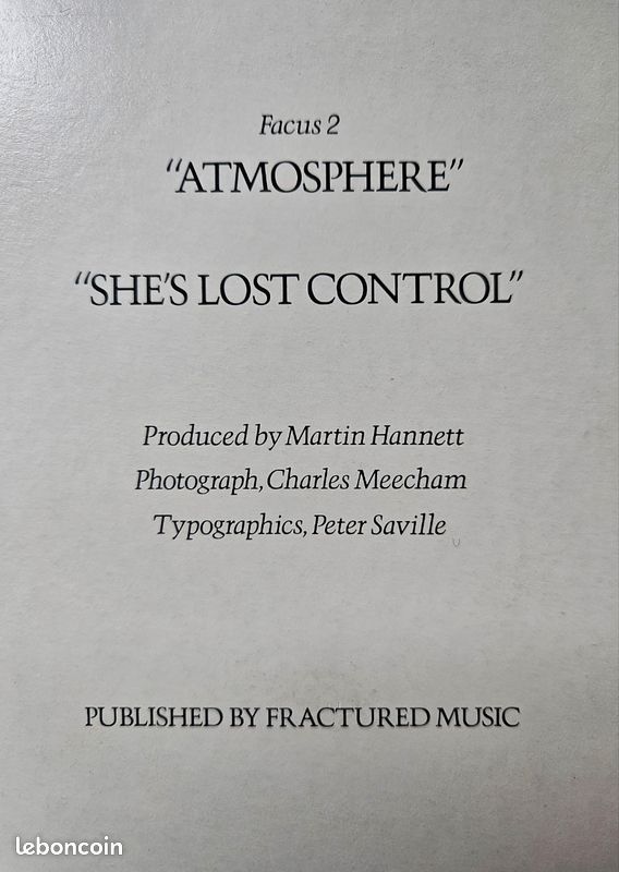 VINYLE - Joy Division - She ́s Lost Control - Atmosphere - Original 1980 - (image 3)