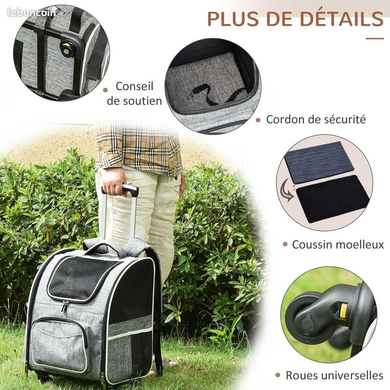 Sac transport sur roulette ou a dos - neuf P chien & G chat pliable, max 10kg (image 2)