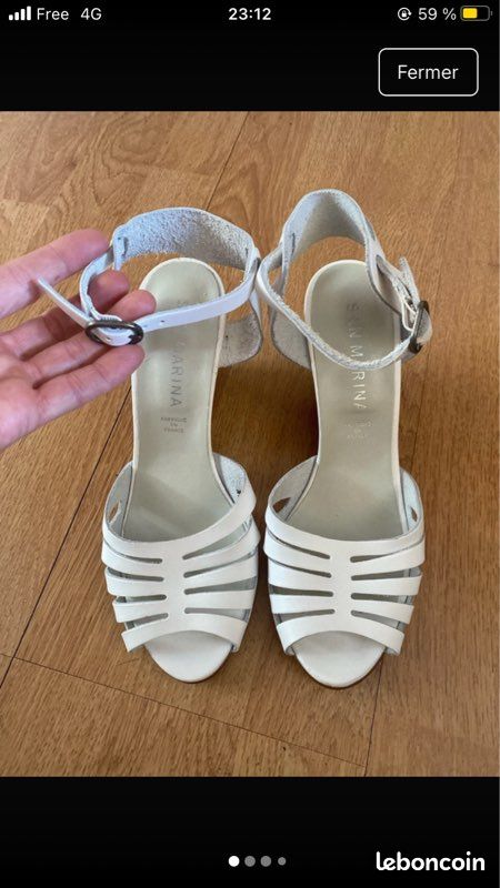 Sandales Compensées San Marina En Cuir Marron - Taille 38, Très Bon état D'occasion, Style Marin