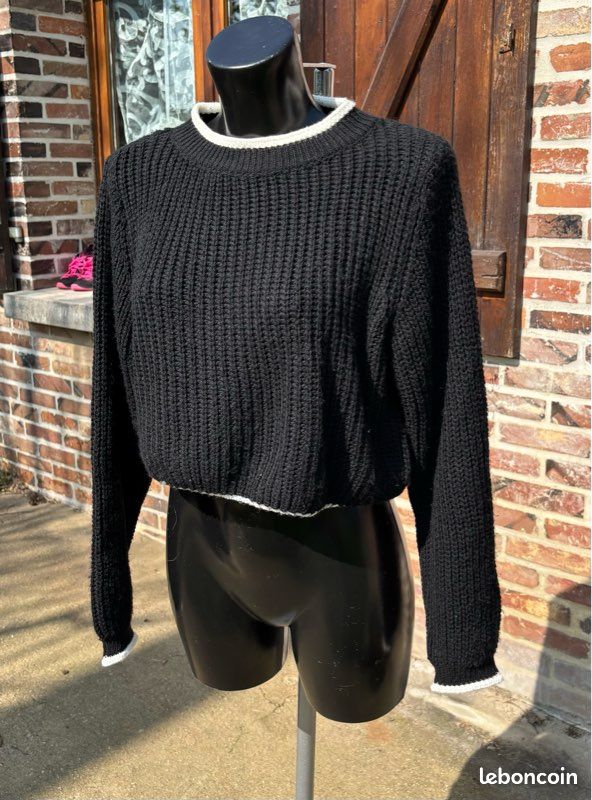 Pull Fille New Look Col Noir 12-13 Ans - Bloc De Couleurs - Bon état