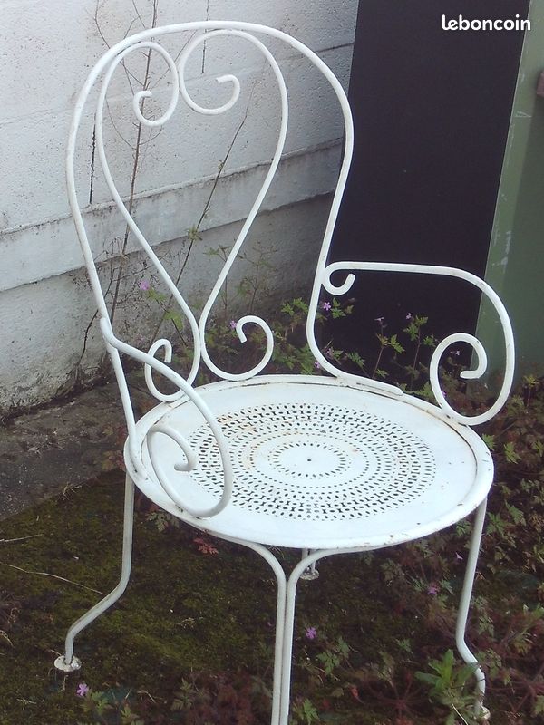Lot 4 chaises jardin métal fer forgé - blanc - GUERMANTES de MYLIA