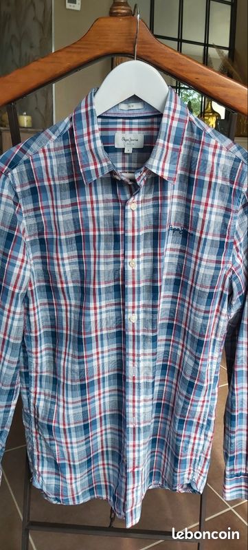 Chemise Homme PEPE JEANS Bleu à Carreaux – Manches Longues – Taille M – Occasion