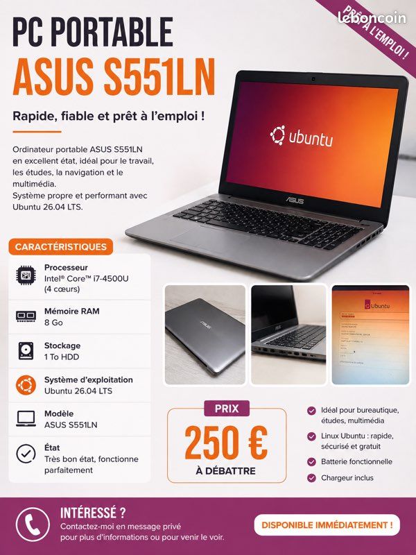 Pc portable asus s551ln à vendre (image 1)