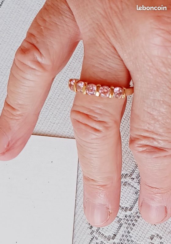 Bague Argent Massif Avec Zirconiums Roses - Taille 55 - Occasion