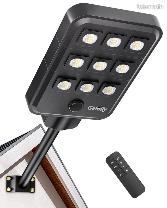 Lampadaire Solaire Exterieur, lumière solaire extérieure Crépuscule à l'Aube IP68 éclairage 6500K inondé LED étanche Projecteur Solaire Puissant pour Rue, Garage, Parking 9T - NEUF (image 1)