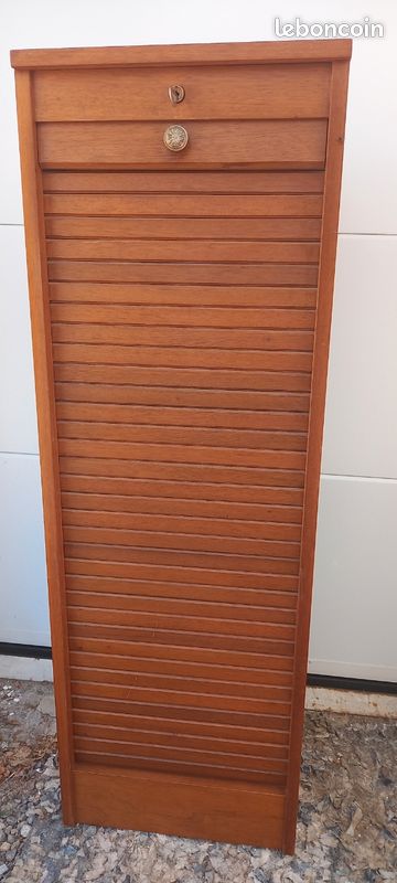Ancien meuble classeur porte volet rideau déroulant bois (image 2)