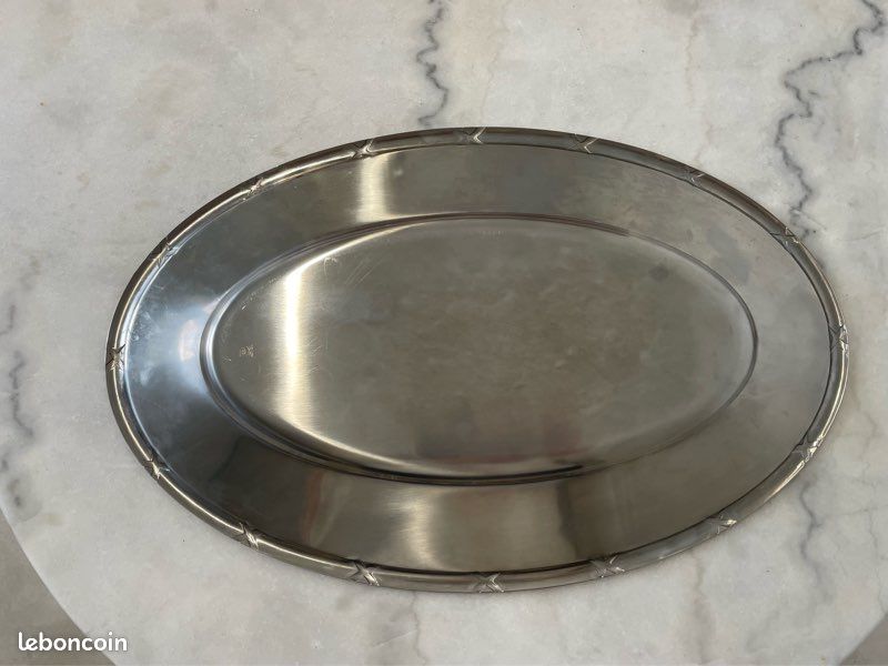 GRAND PLATEAU DE service ovale en inox Remy Letang décor Gaudrons EUR
