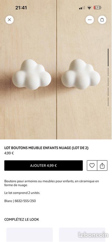 Poignées meuble enfant nuage (image 1)