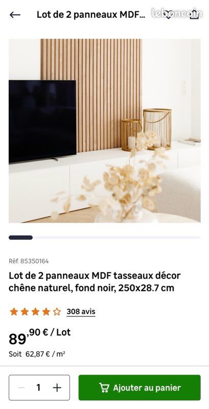 Panneau tasseaux chêne naturel – 250 cm – réf. 85350164 (image 2)