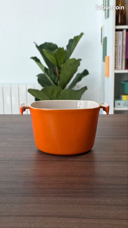 LOT De 5 Casseroles émaillées Orange à Fleurs - Vintage Années 70 - France