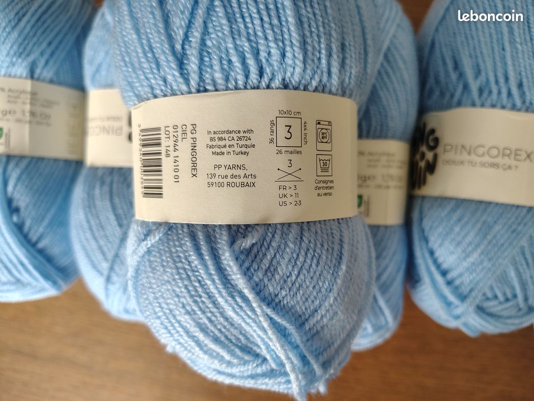 Lot de 6 pelotes pingorex de pingouin bleu ciel neuve 50g spécial layette (image 5)