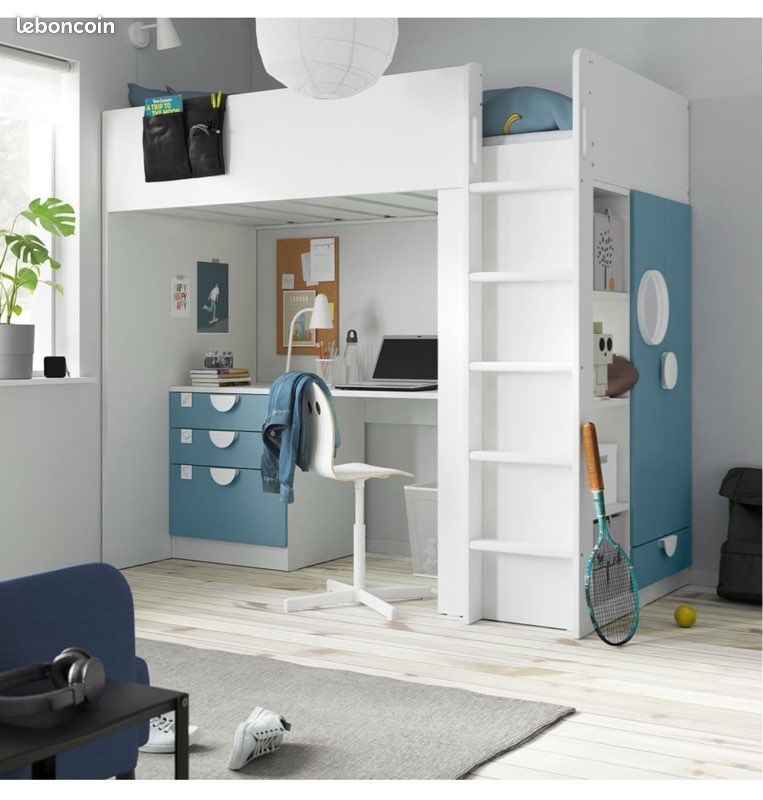 Lit mezzanine 1 place avec bureau d'occasion - Ameublement