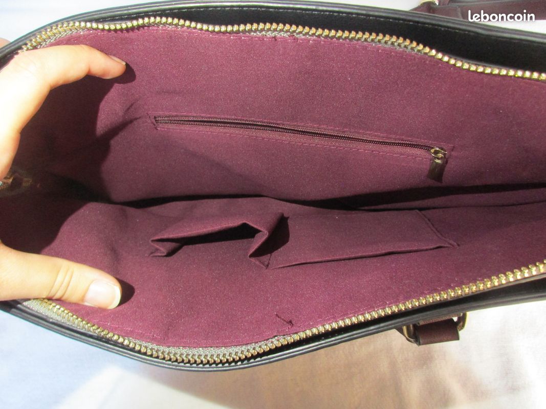 Sac à main de ville, rouge bordeaux et noir en simili cuir (image 8)