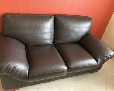 Canapé cuir noir pleine fleur Roche Bobois - Ameublement