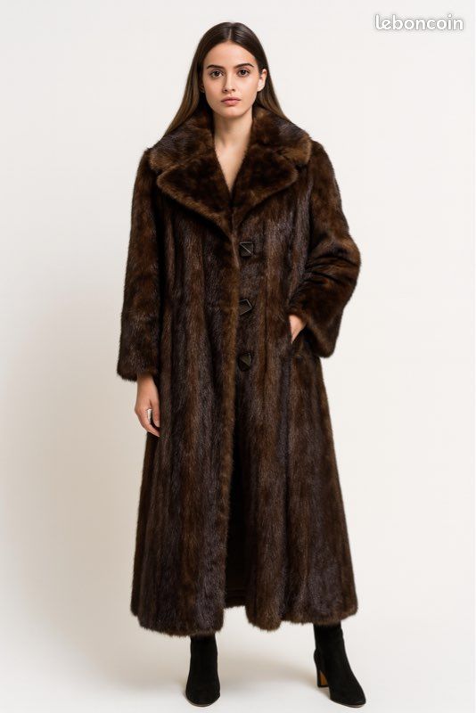 Manteau En Fourrure Véritable De Vison - Marque L. Perneels - Taille M - Couleur Marron - Occasion Très Bon état