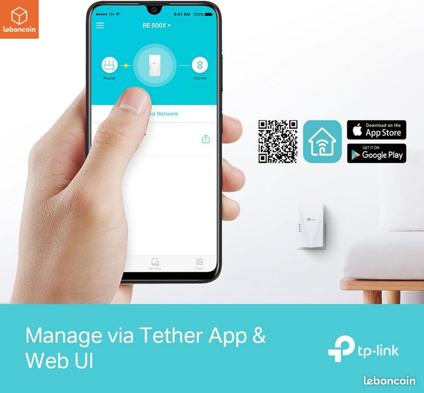 Répéteur WiFi 6 TP-Link RE700X - Amplificateur AX3000 Mbps - Port Gigabit - Compatible Toutes Box
