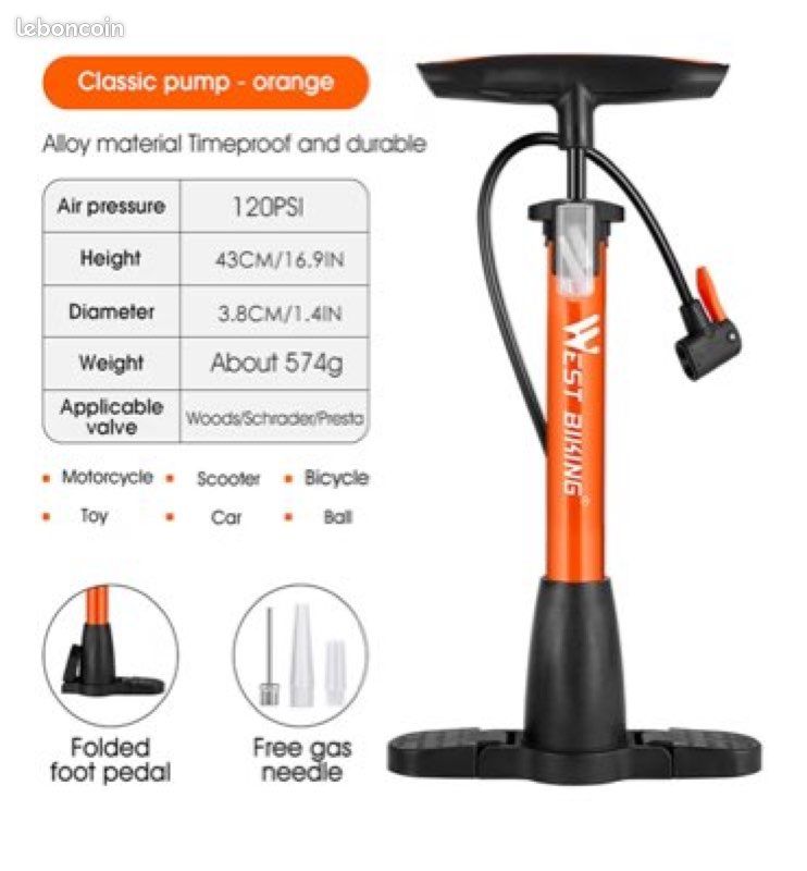 West Biking Pompe à pied pour vélo, pompe à pneu de vélo haute pression 260 psi