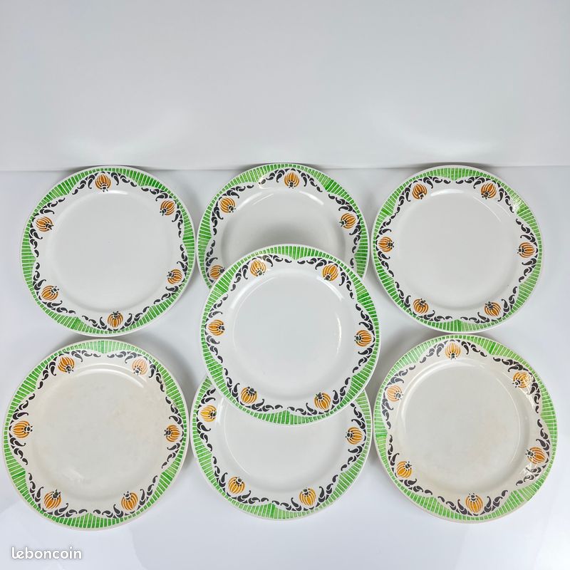 Lot De 7 Assiettes à Dessert Sarreguemines - Enfants, Humour, Motif Myosotis, état D'occasion