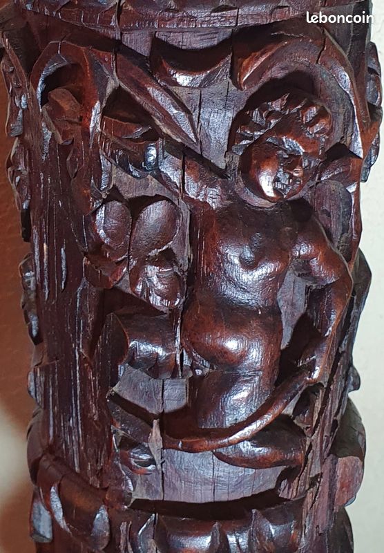 Rare colonne torsadée en noyer sculpté xvii/xviii siècle (image 6)