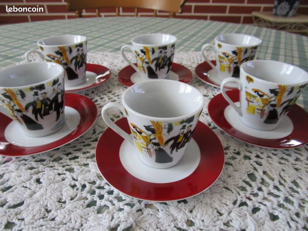 Ensemble 3 Tasses + 4 Soucoupes Maxim's Paris - Céramique Multicolore - Hauteur 6 Cm