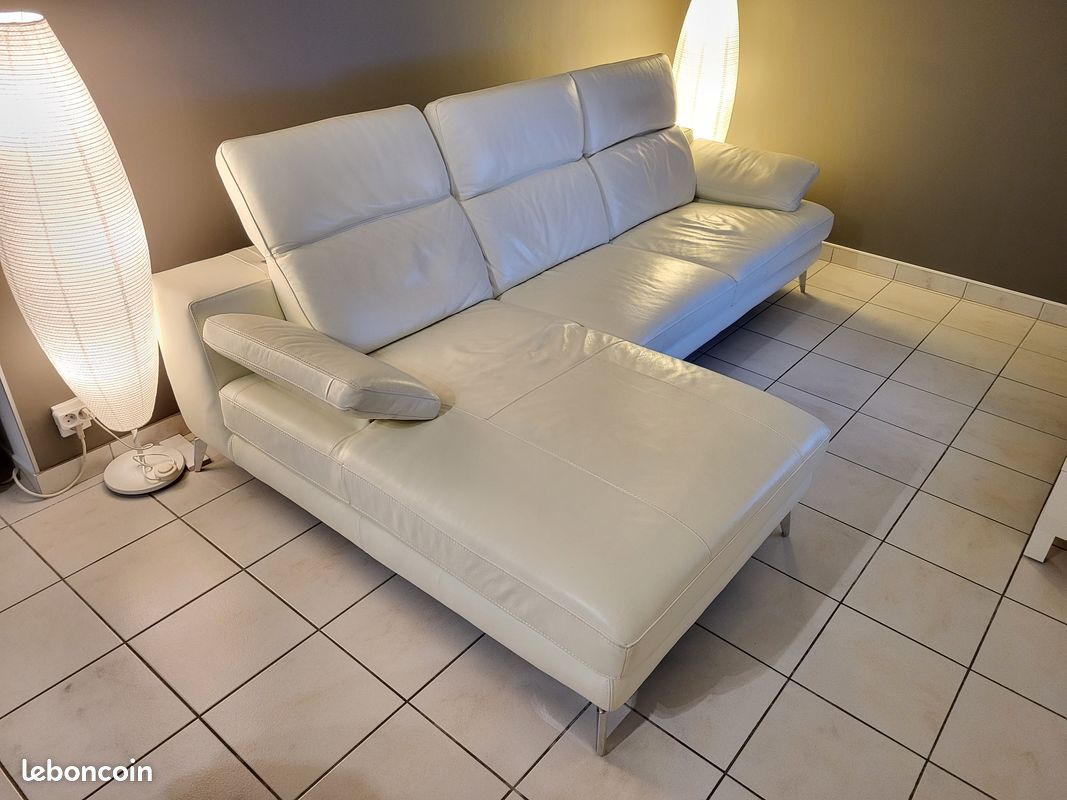 Canapé Cuir 3 Places But – Beige 2m15 – Occasion Bon état
