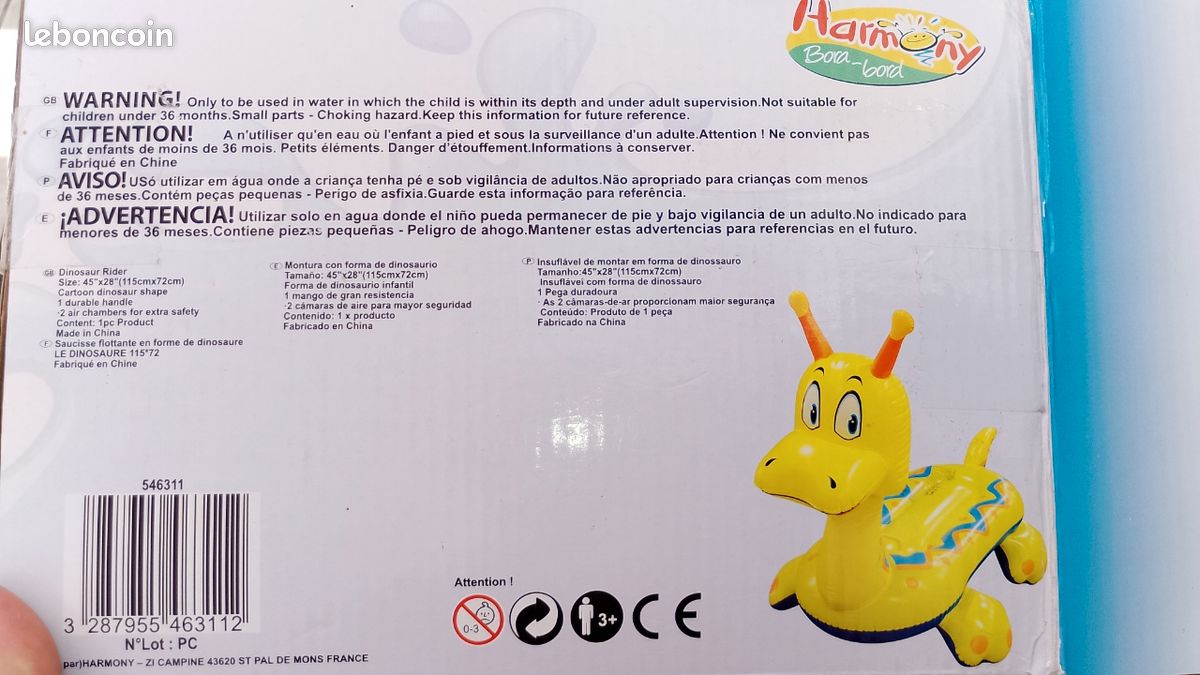 Bouée Géante Dinosaure Jojoin – 280x130x110 Cm – Gonflable, 2 Vannes Et Patch De Réparation – Pour Piscine, Lac Ou Mer – Été 2026